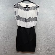 En Focus Studio Womens Dress White Black Bandage Lace Sleeveless Scoop Size 4