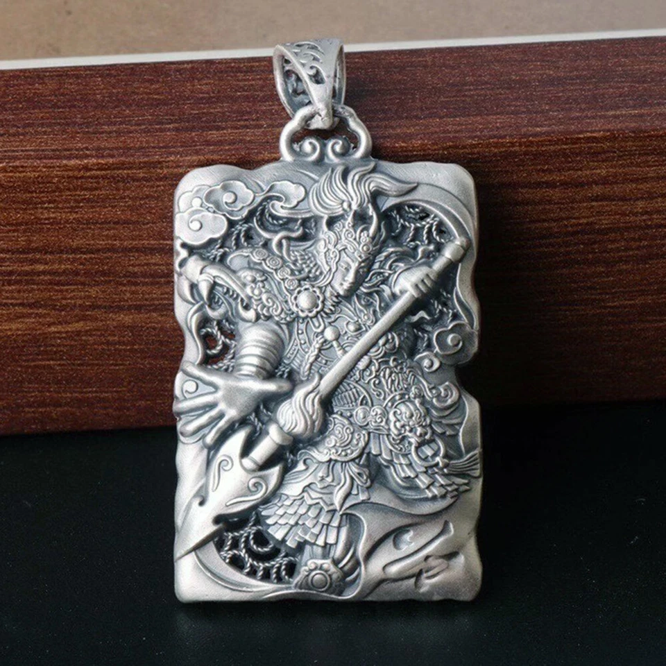 Colgante rectangular de dios er-largo héroe plata fina 999 real sello H 999 de 1,77 pulgadas Foto 2 de 4