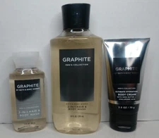 Bath & Body Works Mens GRAPHITE Body Wash SET 10 oz., 3 oz. & Body Cream 2.5 oz.