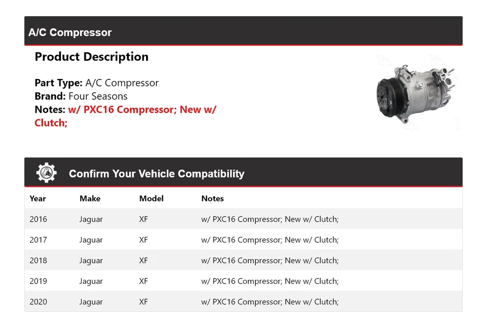 For 2016-2020 Jaguar XF A/C Compressor 4 Seasons 2017 2018 2019 - Image 2 of 4