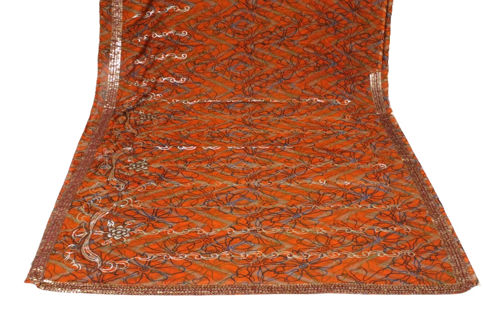 Vestido indio vintage estampado sari mujer abrigo usado naranja decoración del hogar tela sari Foto 2 de 4