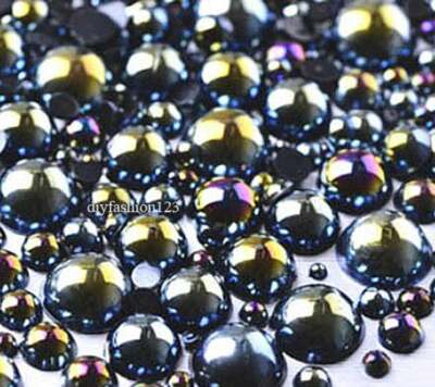 600 pieces AB Black Mix Sizes flat back resin Pearl Cabochons