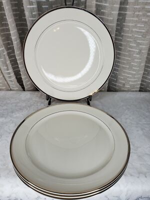 Pickard Hand Decorated Bracelet 10 7/8'' Dinner Plates Set Of 4 Silver Rimmed