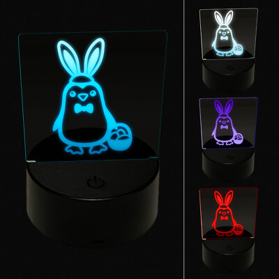 Easter Penguin with Bunny Ears and Basket 3D Illusion LED Night Light Sign Lamp