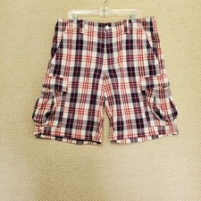 Polo Jean Co Ralph Lauren Cargo Shorts Mens Size 36 Red Blue Plaid Vintage Y2K
