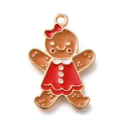 10 Weihnachten Lebkuchen Menschen mit rotem Kleid Detail Anhänger Charms