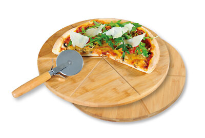 KESPER 58465 Pizzateller 2er Set, 32 cm aus Bambus, mit extra Pizzaschneider ...