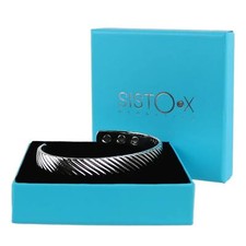 Thin Magnetic Therapy Bangle/Bracelet 6 Magnets Copper with Chrome Finish Sil...