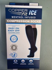 Copper Fit Ice Menthol Infused Compression Socks Black Size. L/XL