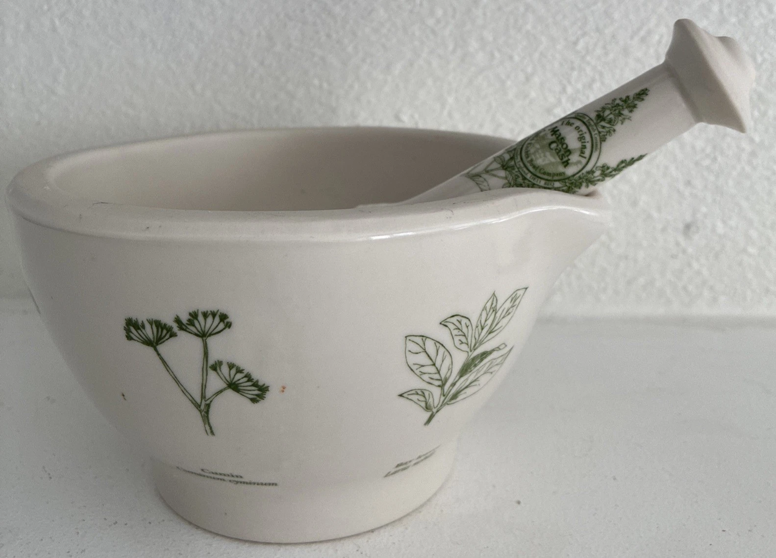 Large Ceramic Pestle and Mortar Made England Mason Cash Beautiful Herb Printed