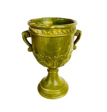 Vintage 1950s Green Swirl Inarco Plastic Pedestal Flower Planter Greek Urn Shape