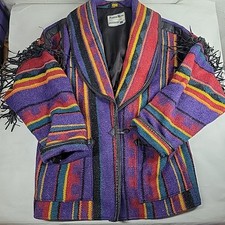 Pioneer Wear Womens Aztec Fringe Jacket Vintage Southwestern Wool Blend Coat XL