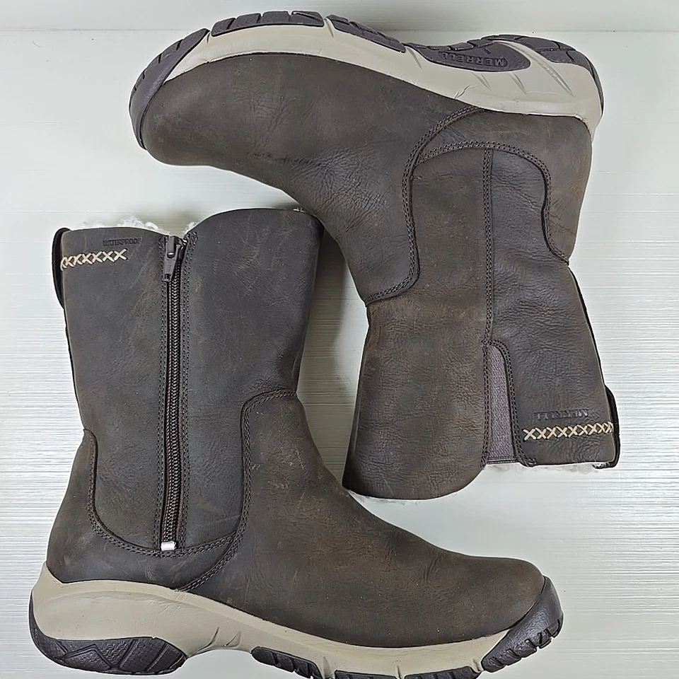 Merrell Encore 4 Botas Altas Polares Impermeables Para Mujer 8.5 Cuero Marrón Invierno Foto 4 de 4