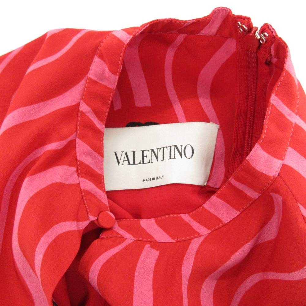 VALENTINO LIPSTICK WAVE PRINTED SILK FLARE DRESS Long Sleeves silk Size 38 Auth thumbnail 5