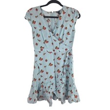 J.Crew Mercantile Blue Floral Ruffle Wrap Dress Cap Sleeve Mini Viscose Womens 4