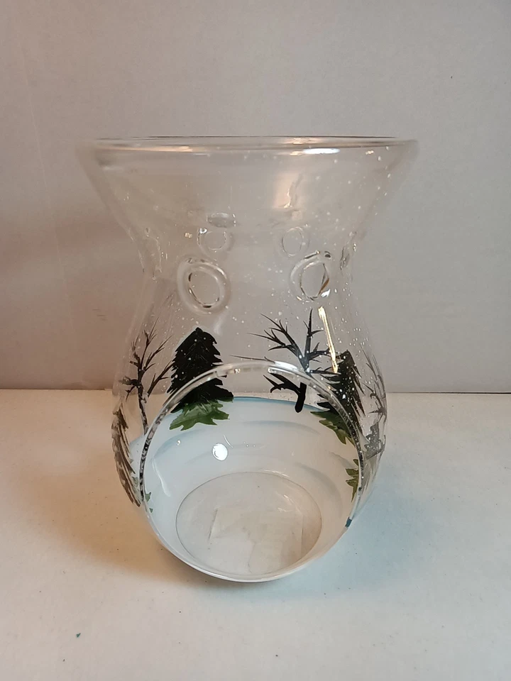 3 Yankee Candle Company Crackle Glass Hand Painted Winter Frost Candleholders - Image 4 of 4