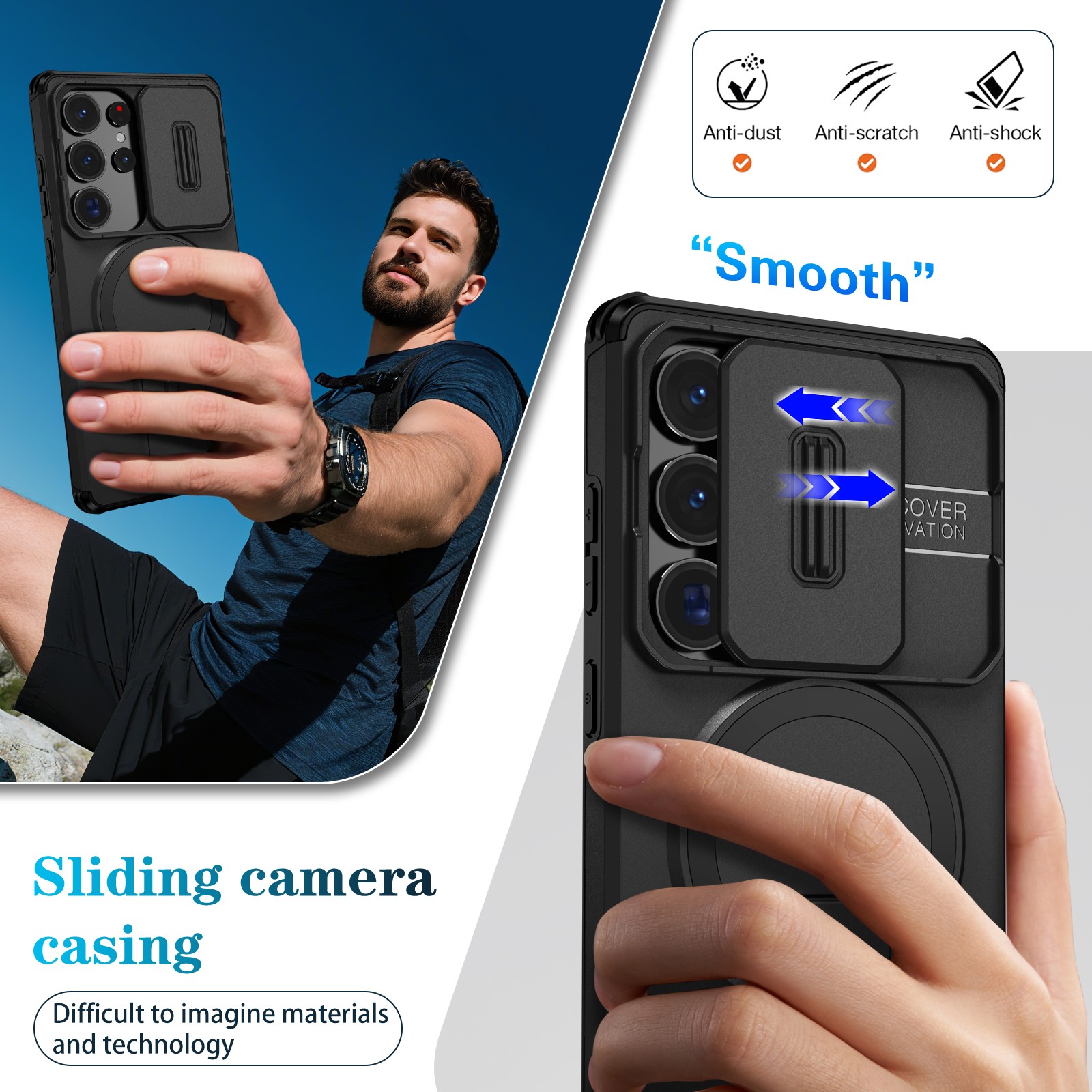 For Samsung S25 Ultra Edge S24 FE Plus Shockproof Stand Case Slide Camera Cover