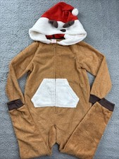 Cat  Jack One Piece Pajamas Boys Small 6/7 Brown Holiday Reindeer Union Suit