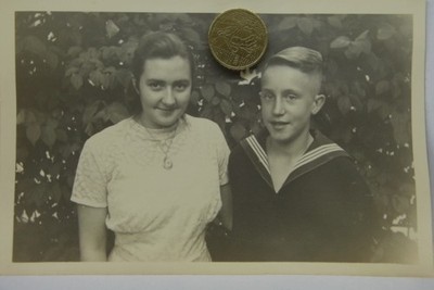 Photo Young Man and Young Woman Studio Seidenberg Zavidov Silesia 1940s