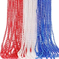 JULBEAR 4th of July Beads Necklaces, 30Pcs Red Silver Blue Metallic Be