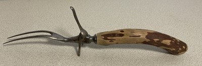Antique Meat Carving Fork  Wooden Handle Curved