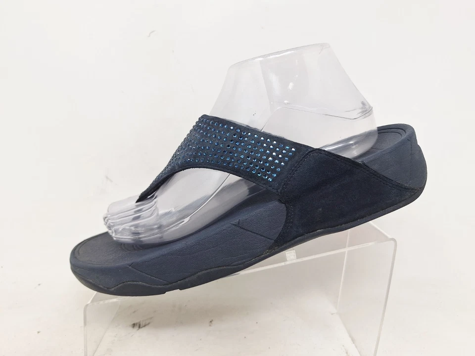 Fitflop Womens Rokkit Diamond Leather Thong Sandals Slip On Navy Blue Size 9 - Image 2 of 4