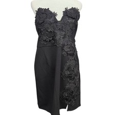 Lulus Womens Black Strapless 3D Floral Lace A...