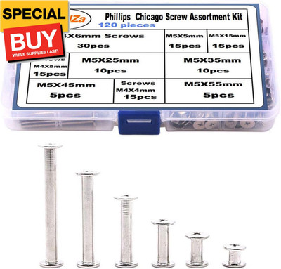 120pcs Binding Screws Posts Phillips Chicago Screw Assortment Kit for Scrapbook