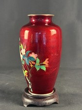 红色景泰蓝日本古董花瓶| eBay