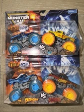 Monster Jam Fire & Ice Split  2- Pack Set Grave Digger, Whiplash, Zombie, Dragon