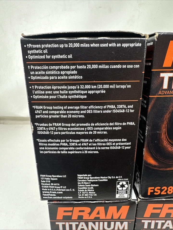 Juego de 4 filtros de aceite Fram Titanium Adv HF FS2870A para Audi 100/Quattro/100S/200 Foto 4 de 4