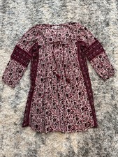 American Eagle Boho Maroon Floral Print Babydoll Peasant Dress Size S Festival