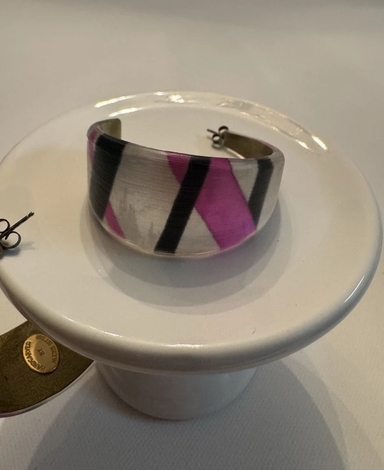 De colección 1980 Alexis Bittar Negro/Magenta/Plateado Lucite Loops ¡RARO HALLAZGO! Foto 4 de 4