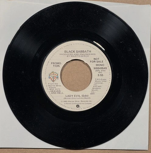 Vintage 1980 45 BLACK SABBATH Warner Brothers WBS49549 LADY EVIL Promo