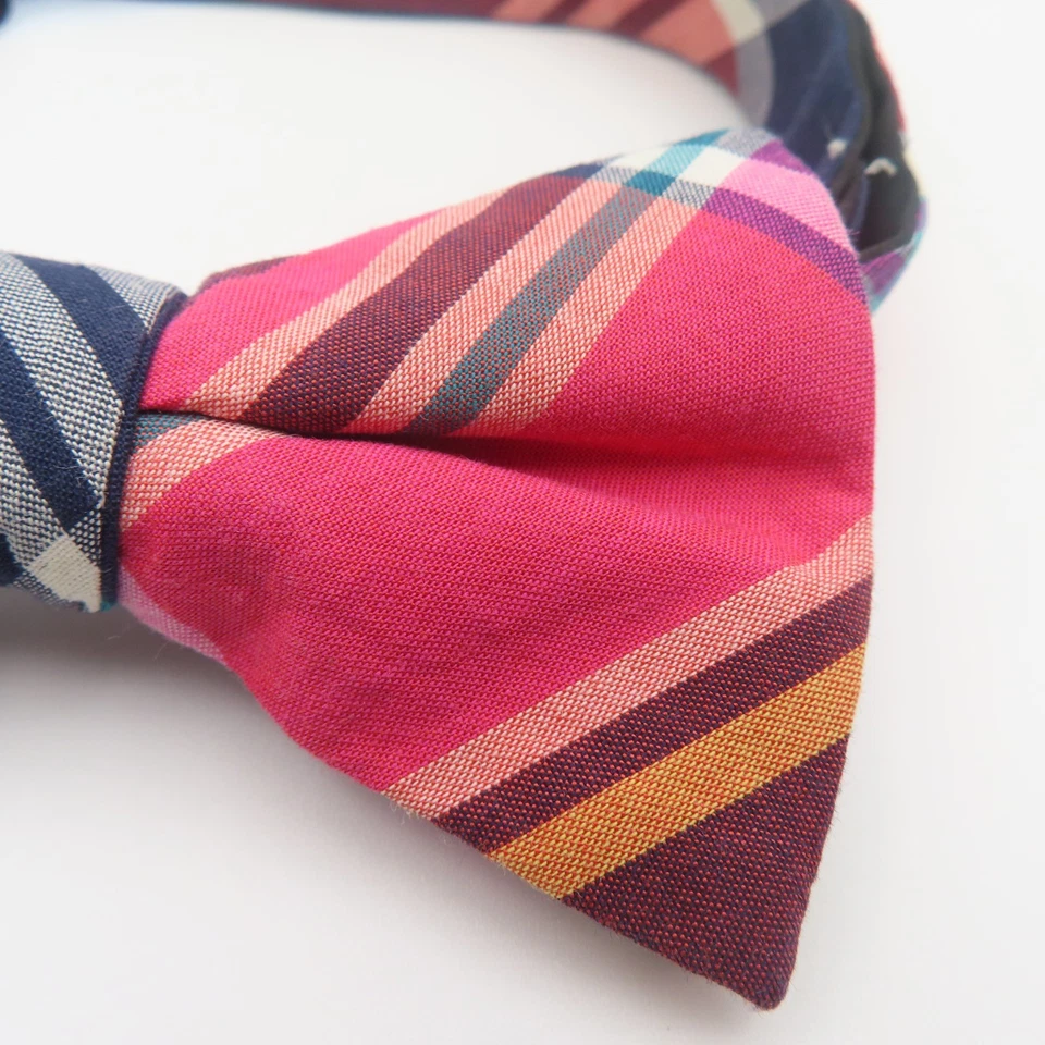 Express Bow Tie Pink Blue Plaid 2.5" Wide Pre Tied Cotton - Image 2 of 4