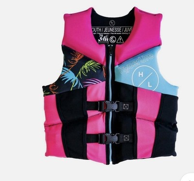Hyperlite Youth/Jeunesse/Juvenile Life Jacket PFD Vest Pink Blue Tropical Print