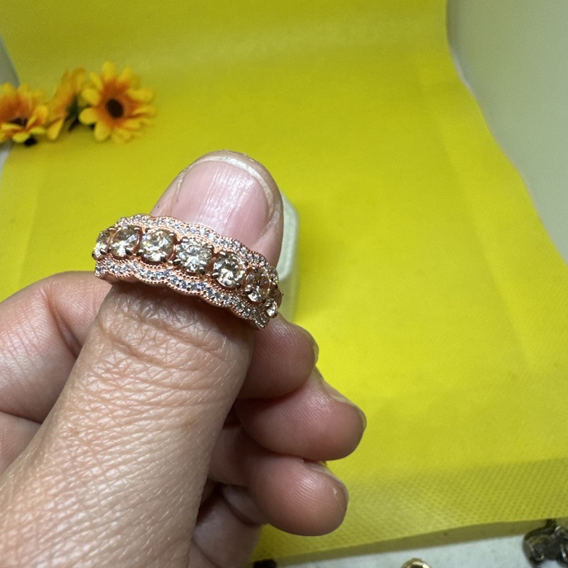 Signed Vanna K Rose Gold Over Sterling Silver Peach Colored CZ Ring Size 9