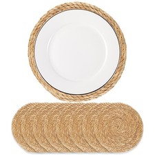 Round Woven Placemats - Boho Rattan Placemats Natural Water Hyacinth Placemat...