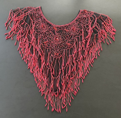 Red & Black Beaded Fringe Capelet Applique Embroidered Shawl Collar Costume OS