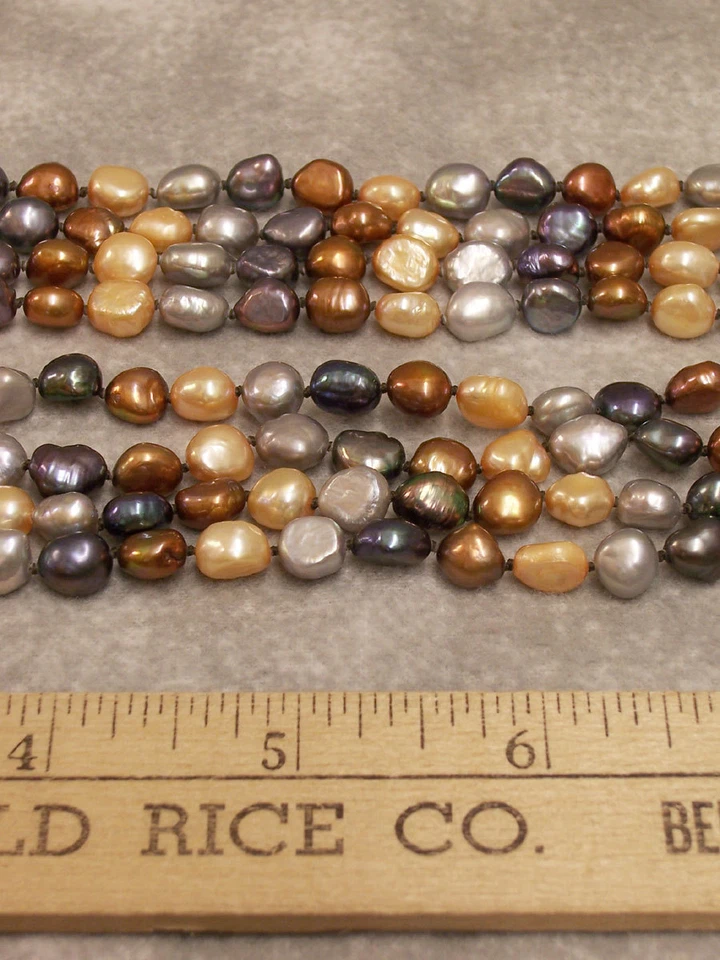 Set Necklace Bracelet Fresh Water Pearls Earth Tones Copper Bronze Gray Blue - Image 3 of 3