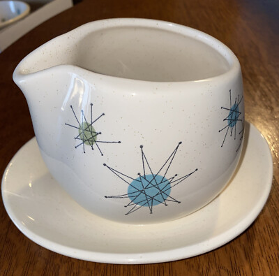 Franciscan Starburst Round Gravy Boat w/Plate Atomic Earthenware