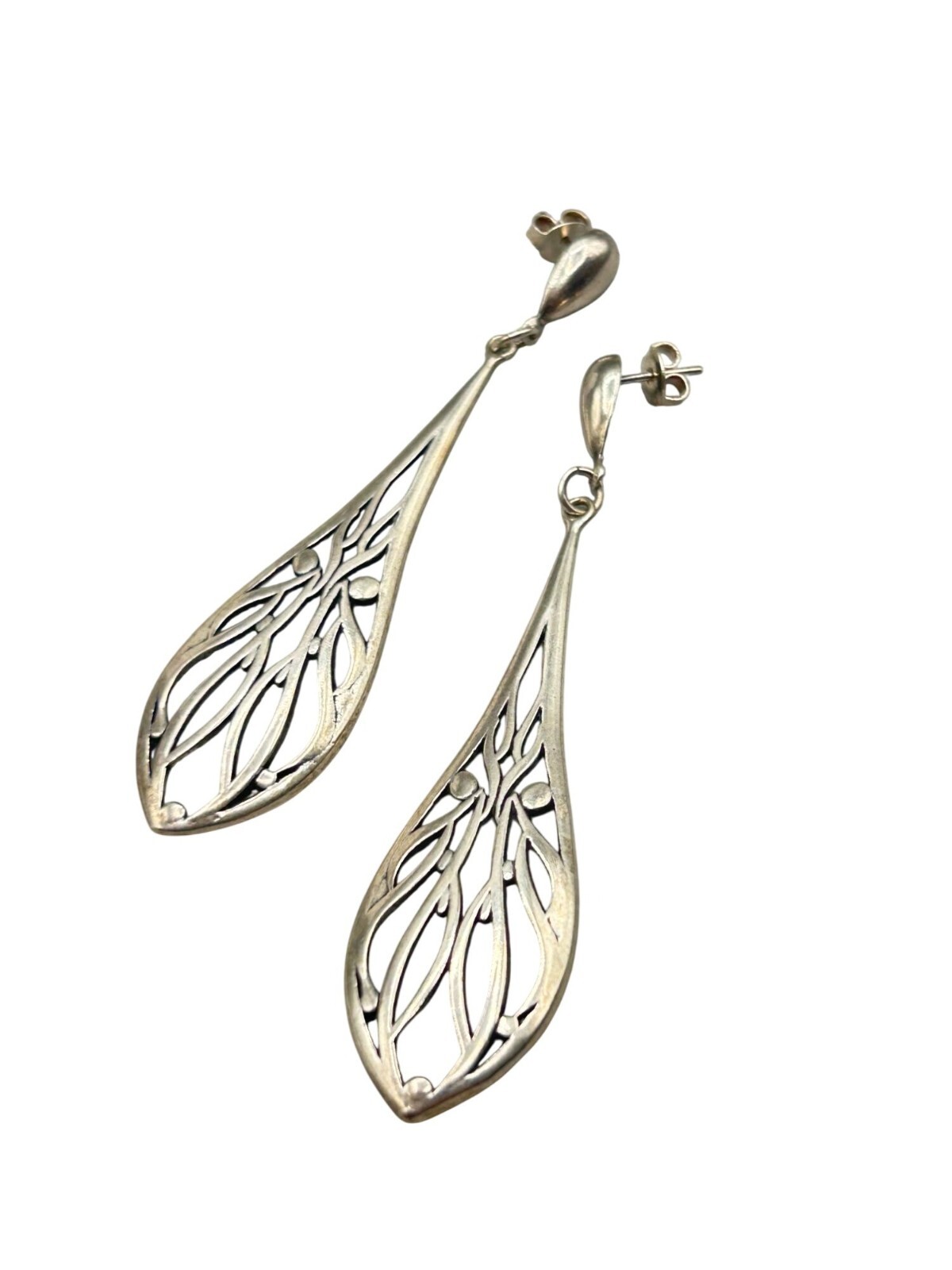 Sterling Silver Dangles Earrings Openwork Pierced… - image 1