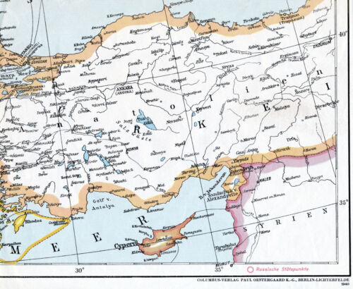 Turkiye Cyprus Syria 1940 Teil-Karte Ankara Haleb Trabzon Istanbul Iskenderun TR - Afbeelding 1 van 1