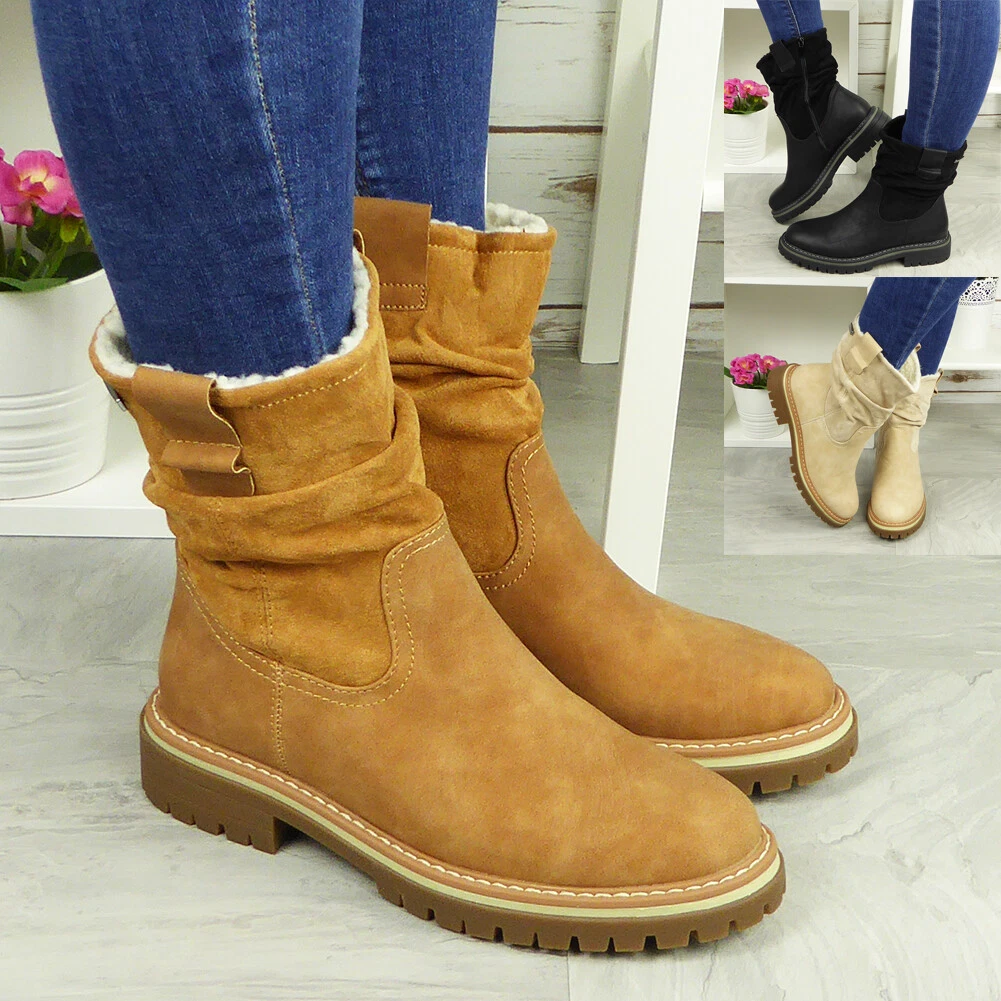 Ankle Boots Ladies Shoes Fleece Lined Zip Comfy Grip Womens Warm Winter Size