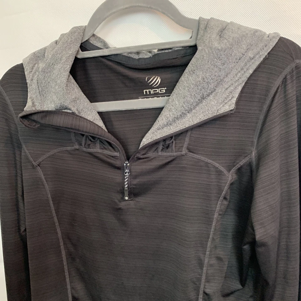 MPG Mujer Pullover Manga Larga Atlético Con Capucha Top Grande Negro Gris 1/4 Cremallera Foto 3 de 4