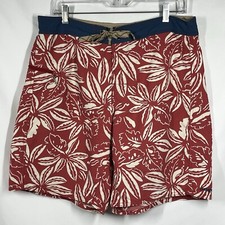 Patagonia Men's Printed Wavefarer Board Shorts Swim Trunks 34 Red Beige Tropical