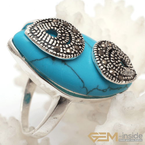 Assorted Gemstone Charm Ring Marquis Marcasite Beads Silver Jewelry Size #7-#9 - Picture 14 of 36