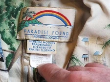 Vintage Hawaiian shirt 80's Paradise Found label GM Motors theme shirt Med.