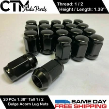 20PC BLACK 1/2-20 WHEEL LUG NUTS BULGE CLOSED END FIT FORD LINCOLN AND MORE