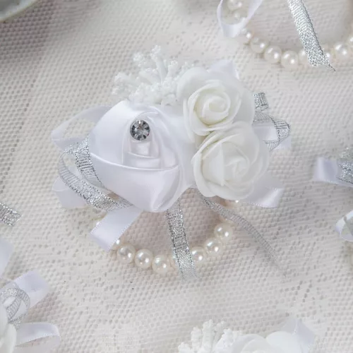 Bridesmaid Wrist Corsage Bracelet Pearl Hand Flowers Wedding Party Prom Decor UK - Picture 12 of 18